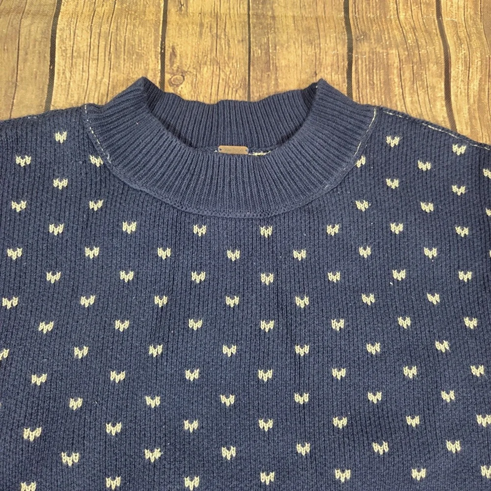 Free People Easy Street Patterned Crop Sweater Womens M Navy Oversized Cozy